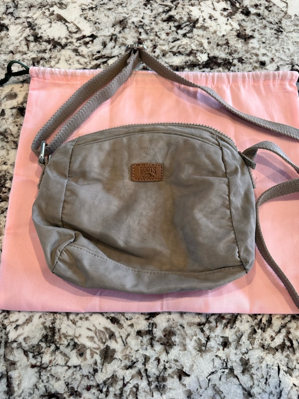 Roots Taupe Crossbody Bag with Adjustable Strap